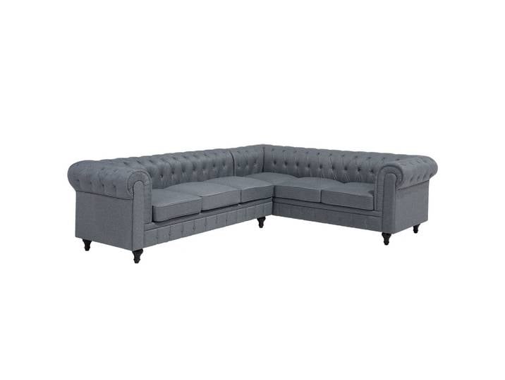 ECKSOFA Polsterbezug Hellgrau rechtsseitig Chesterfield