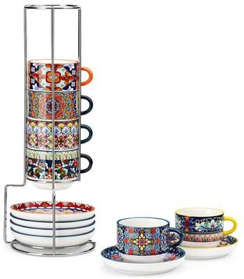 vancasso SIMI 6-Piece Porcelain Espresso Cup Set with Metal Stand