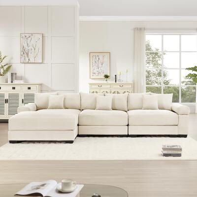 Unbranded "130"" Oversized Cloud Modular L-Shaped Sofa, Corduroy with an Ottoman Deep Seat and Wide Armrests, Ergonomically Designed"