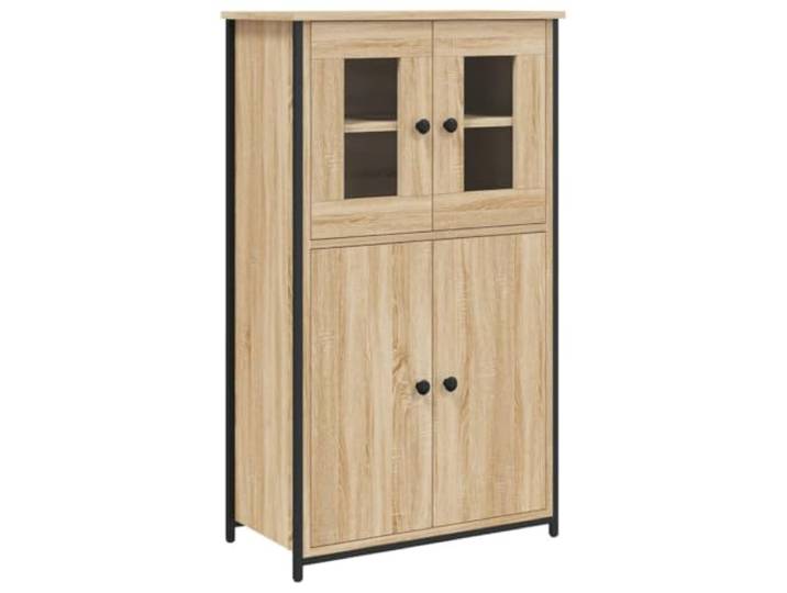 HGFDVCMR Highboard Sonoma-Eiche 62x32x106,5 cm Holzwerkstoff Kompartimentierter Beistellschrank fürs Wohnzimmer mit Glastüren und stabilem Metallgestell für geordneten Stauraum.