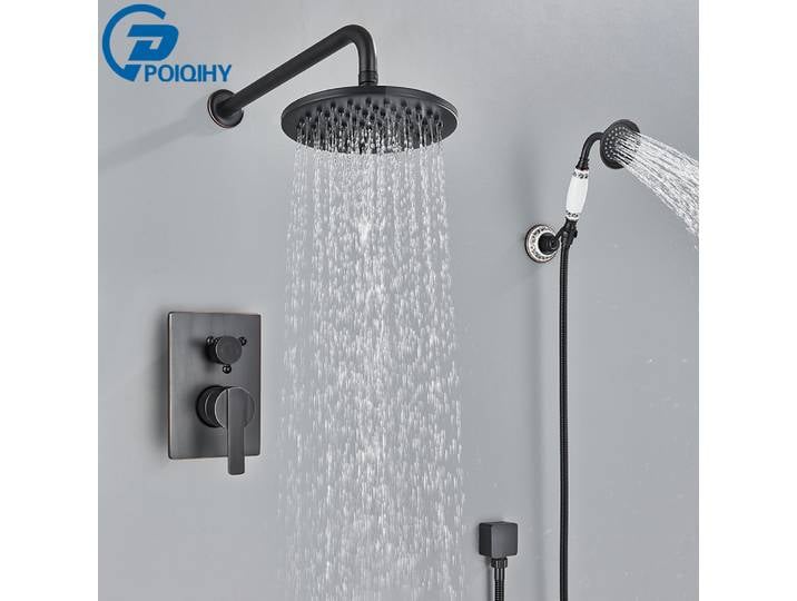 POIQIHY robinet de douche en laiton Antique mitigeur de douche dissimulé, salle de bains murale, ensemble de douche, pomme de douche à pluie en laiton de 8 pouces
