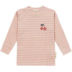 Lässig Shirt langarm Rippqualität Ringel Kirschen Little Gang, rosa | natur | mehrfarbig, 98