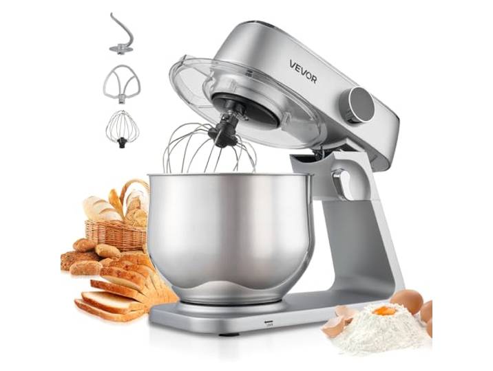 VEVOR Knetmaschine Küchenmaschine zum Backen, 1800 W Teigmaschine mit Edelstahlschüsseln (7,4 L) & Knethaken & Rührbesen & Schneebesen, 10-Gang einstellbare kippbare Rührmaschine Standmixer