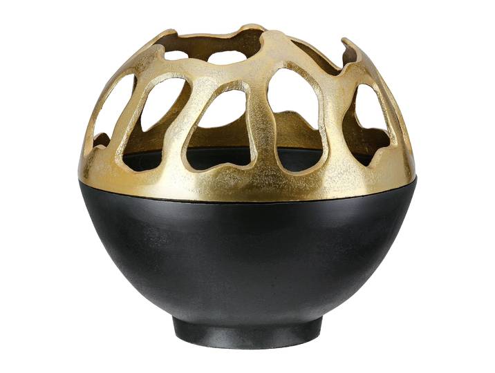 Windlicht GILDE Windlicht Branca goldfarben; schwarz , schwarz (goldfarben, schwarz), B:25,8cm H:25cm T:25,8cm Ø:25,8cm, Aluminium, Kerzenhalter, Windlicht