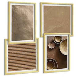 BILDER SET 4er Set - 50x50 cm & 40x60 cm Goldrahmen - Moderne Steinstrukturen
