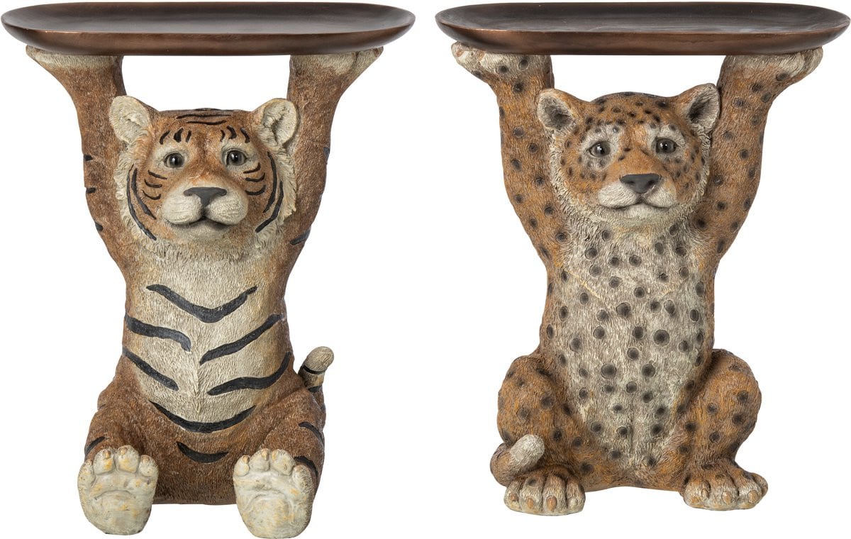J-Line Decoratief dienblad tijger en luipaard - Karamel - Set van 2 - Polyresin