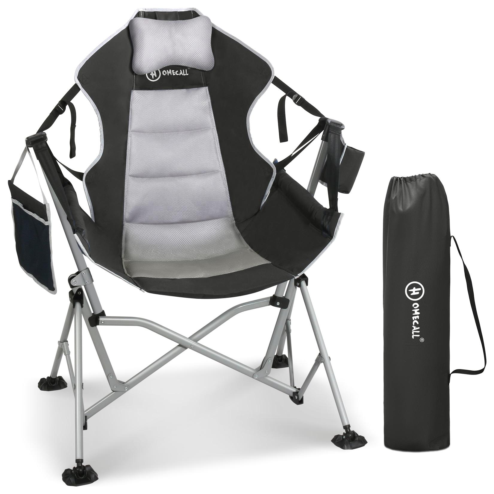 HOMECALL Campingstuhl Stühleschaukelstuhl Faltbare Hängestuhl (Biz 180 KG, mit verstellbarer Rückenlehne, Lordosenstütze und Kopfstütze), Schwarz