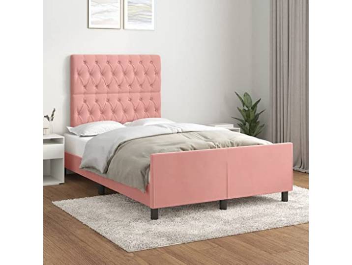 YNGBHFNOP Samt Höhenverstellbar Schlafzimmer Bettgestell 120x200 cm Rosa Bettgestell mit Kopfteil Rosa 120x200 cm Samt Polsterbett Hohenverstellbar Stabil Holzlattenrahmen Schlafzimmer Mobel