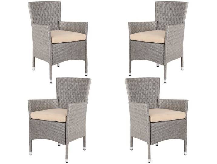 Ensemble de 4 chaises en polyrotin beige avec coussin d'assise 7cm - CASARIA