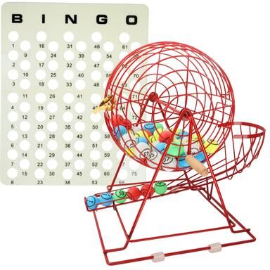 GSE Games & Sports Expert "GSE™ Professional Bingo Game Set with Jumbo Bingo Cage and 1.5"" Ping Pong Bingo Balls, Plastic Board"