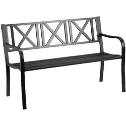 Relaxdays Gartenbank, 2 Sitzer, Terrasse, Balkon, Stahl, stabile Garten Sitzbank, HxBxT: 80,5 x 127 x 63 cm, schwarz