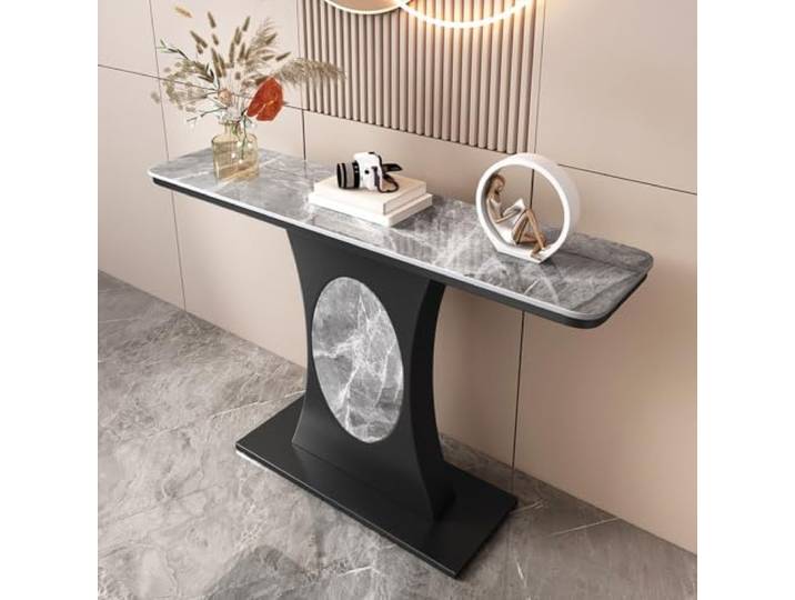 ZSCNYHMT Konsolentisch aus Sinterstein, verstärkte Basis, runde Kanten Verdickte Basis, Metallstütze, Backlack-Oberfläche, für Flur, Eingangsbereich, Wohnzimmer(A3,150cm/59in)
