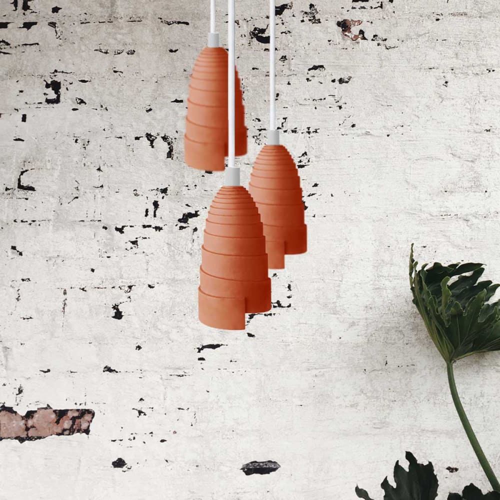Gone's Suspension triple en béton terracotta et accessoires blancs Orange 8x15x8cm