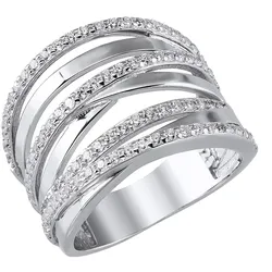 trendor 21820 Damenring 925 Sterlingsilber Rhodiniert mit Zirkonia, 52/16,6