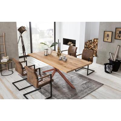Esstisch SIT "Dakar Wildeiche natur mit Stern-Gestell aus Metall, Massivholz", beige (natur, braun, braun, natur), B:200cm H:76cm T:100cm, Tische, Esstisch, Markantes Stern-Gestell trifft auf massive Wildeiche