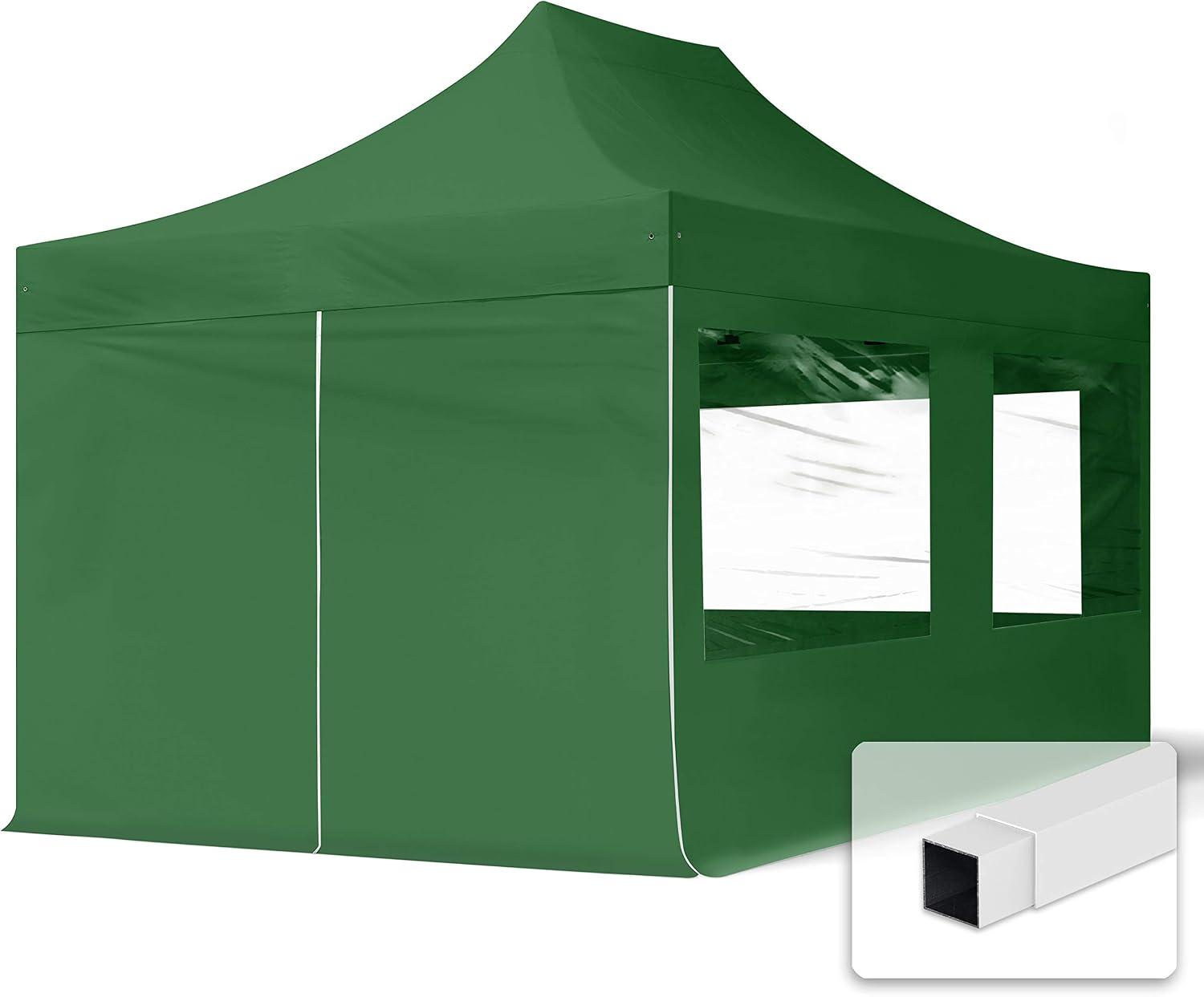 3x4,5m Faltpavillon Pavillon Partyzelt Gazebo Stahl 30mm, 4 Seitenteile, Panoramafenster, grün