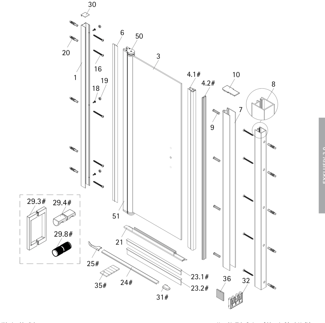 HSK Duschkabinenbau KG HSK Ersatzteile Wandanschlussprofil, exzentrisch, E100232-3 E100232-3