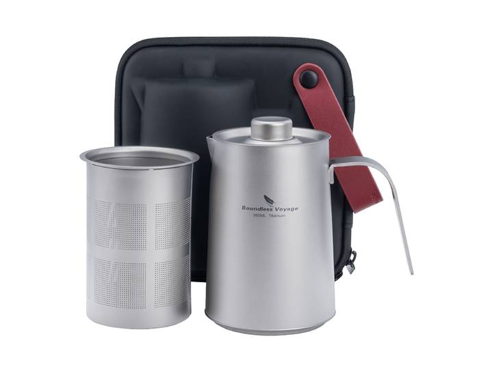 Service à thé en titane Voyage sans limites, bouilloire à café légère pour voyage en plein air Camping pique-nique, articles à thé pour 2 à 3 personnes