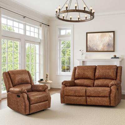 Velocisca Recliner Set Of 2, Manual Recliner Chair, 2-Piece Faux Leather Upholstered Recliner Sofa For Living Room