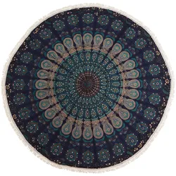 Small Mandala Roundie Cotton Art (130cm) - Peacock Blues