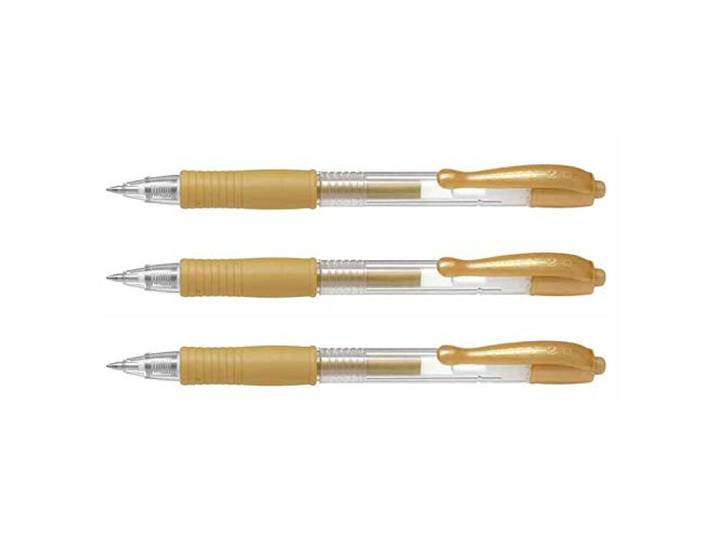 Pilot G2 07 gelbalpen, goudkleurig, 3 stuks