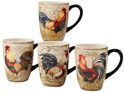 Certified International Gilded Rooster 20-ounce Mugs (Set of 4)