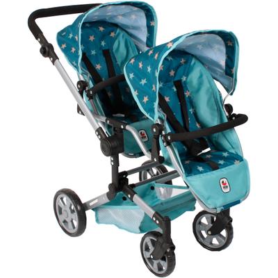Puppen-Zwillingsbuggy CHIC2000 "Linus Duo", sternchen türkis, Puppenwagen, KinderB:80cm H:79cm T:80cm, Kunststoff, Polyester, Stahl, mit zwei abnehmbaren, bis in Liegeposition verstellbaren Sportsitzen, B:80cm H:79cm T:80cm
