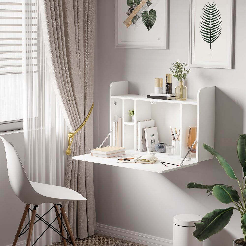 Homcom Bureau suspendu tablette rabattable métal blanc Blanc 77x51x20cm