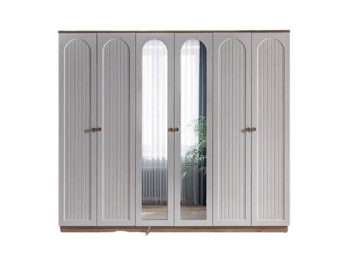 Villa Möbel Kleiderschrank (Kleiderschrank, 1-St., 6 trg. Kleiderschrank) 6türiger Kleiderschrank mit Spiegeltüren und Strukturfront