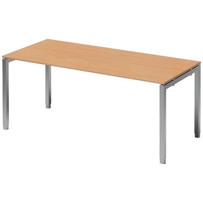 Bisley Cito höhenverstellbarer Schreibtisch 180x80 cm, Tischplatte in Buche, Gestell in Silber - PC Tisch für's Büro manuell höhenverstellbar,