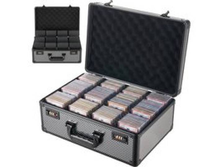 VEVOR Kartenaufbewahrungsbox für 162 PSA-Slab-Karten Kartenbox Tragbar, Geeignet für 130 SGC, 115 BGS, 585 Toploader oder über 999 Lose Karten, Abschließbar, mit 4 Reihen, Griff &12 Trennfächern