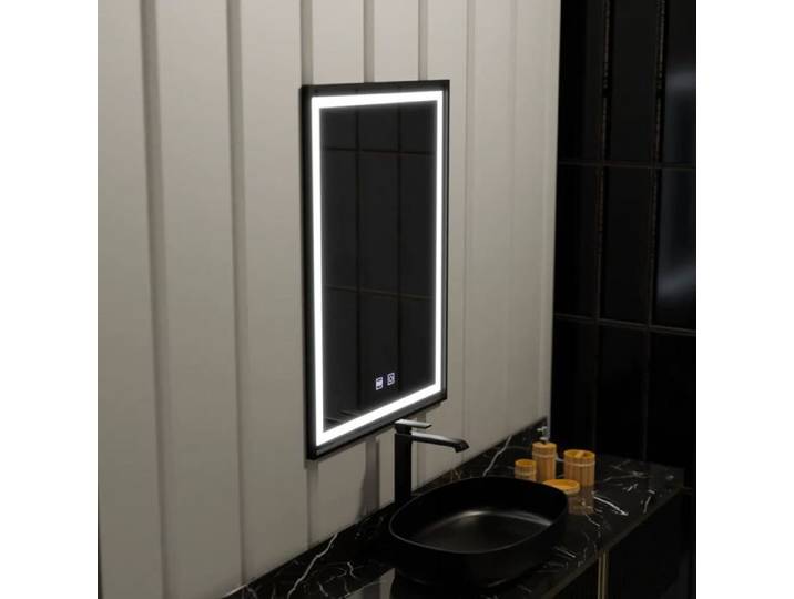 Miroir de Salle de Bain Alessandro Design 60x90cm Rectangulaire LED Desembuage Cadre Noir