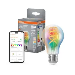 Osram E27 SMART+ MATTER Lampe A60 4,8W wie 40W Multicolor - dimmbar, steuerbar mit App oder Sprachassistent, Matter kompatibel