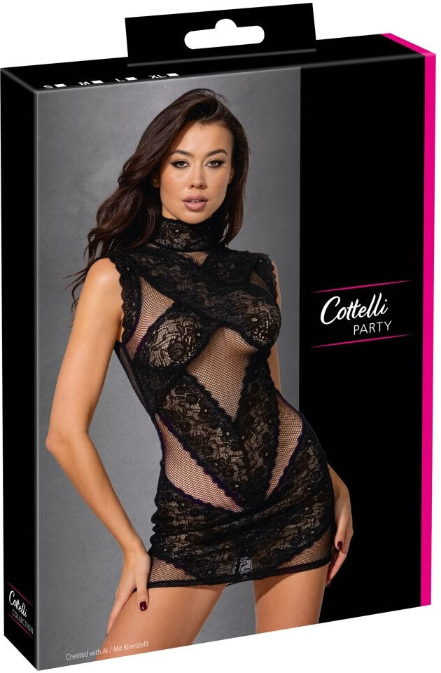 Cottelli PARTY Mini robe noire en résille et dentelle florale