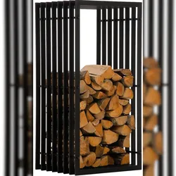DELUKE® Kaminholzregal Metall PREMIUM Innen und Aussen Schwarz Brennholzregal innen Kaminholzständer Kaminholzhalter Feuerholzregal Aussen 40x50x100cm