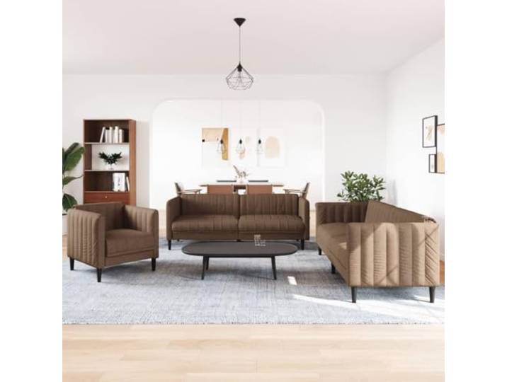 KTHLBRH Sofa-Set, 3-teilig, braun, Stoff aus Polyester Schaumstoff, Massivholz, 110 kg für Sitz, 1-2-3-Sitzer Sofa