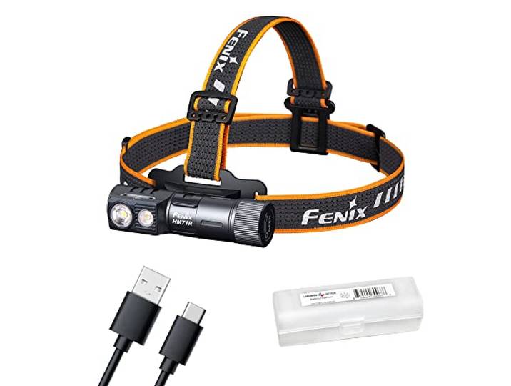 Fenix HM71R Stirnlampe, 2700 Lumen, superhell, USB-C, wiederaufladbar, L-Form, 90 Grad rechtwinklig, Taschenlampe, Industriequalität, mit weißen und roten LEDs und LumenTac Organizer