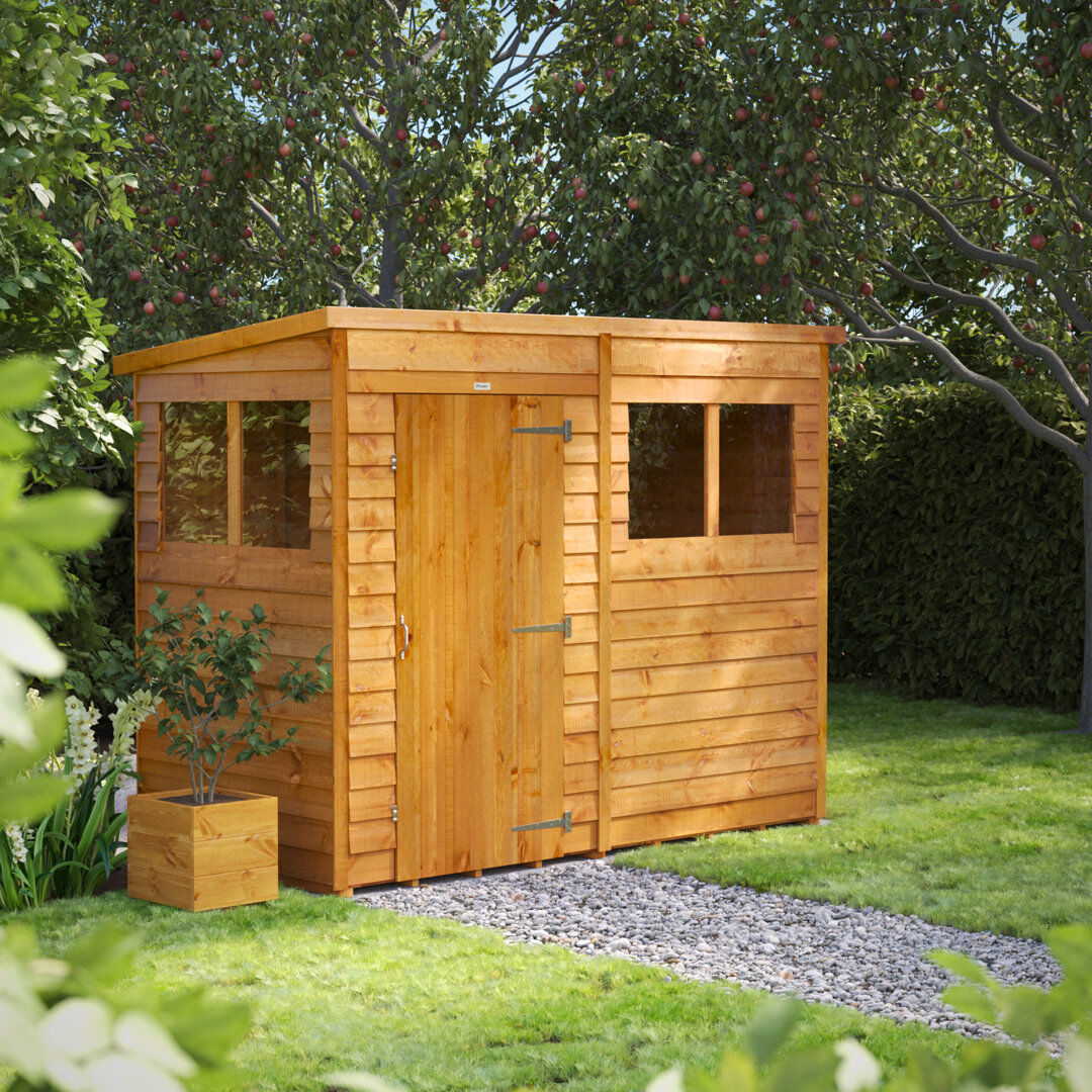 Powersheds 8 x 4ft Timber Overlap Pent Garden Shed Golden Brown 243.8cm W X 121.9cm D X 202.8cm H
