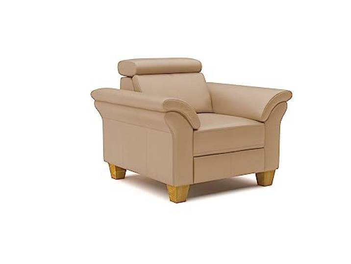 CAVADORE Echtleder-Sessel Ammerland / Sessel im Landhaus-Stil mit Federkern + Kopfteilverstellung / 101 x 84 x 93 / Leder Beige
