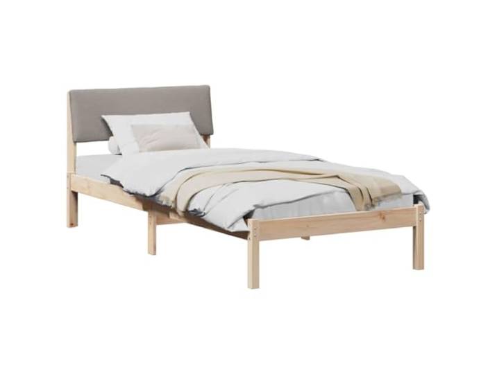 KTHLBRH Bettgestell 100 x 200 cm mit Kopfteil braun und taupe Massives Kiefernholz, moderne Plattform, Lattenrost, zeitgenössisches Design