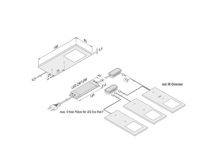 Hera LED-Unterbaulampe Eco-Pad F 3x-Set 4.000K alu F, dimmbar, alu / grau / zink, für Küche, Aluminium, Modern, Unterschrankleuchten