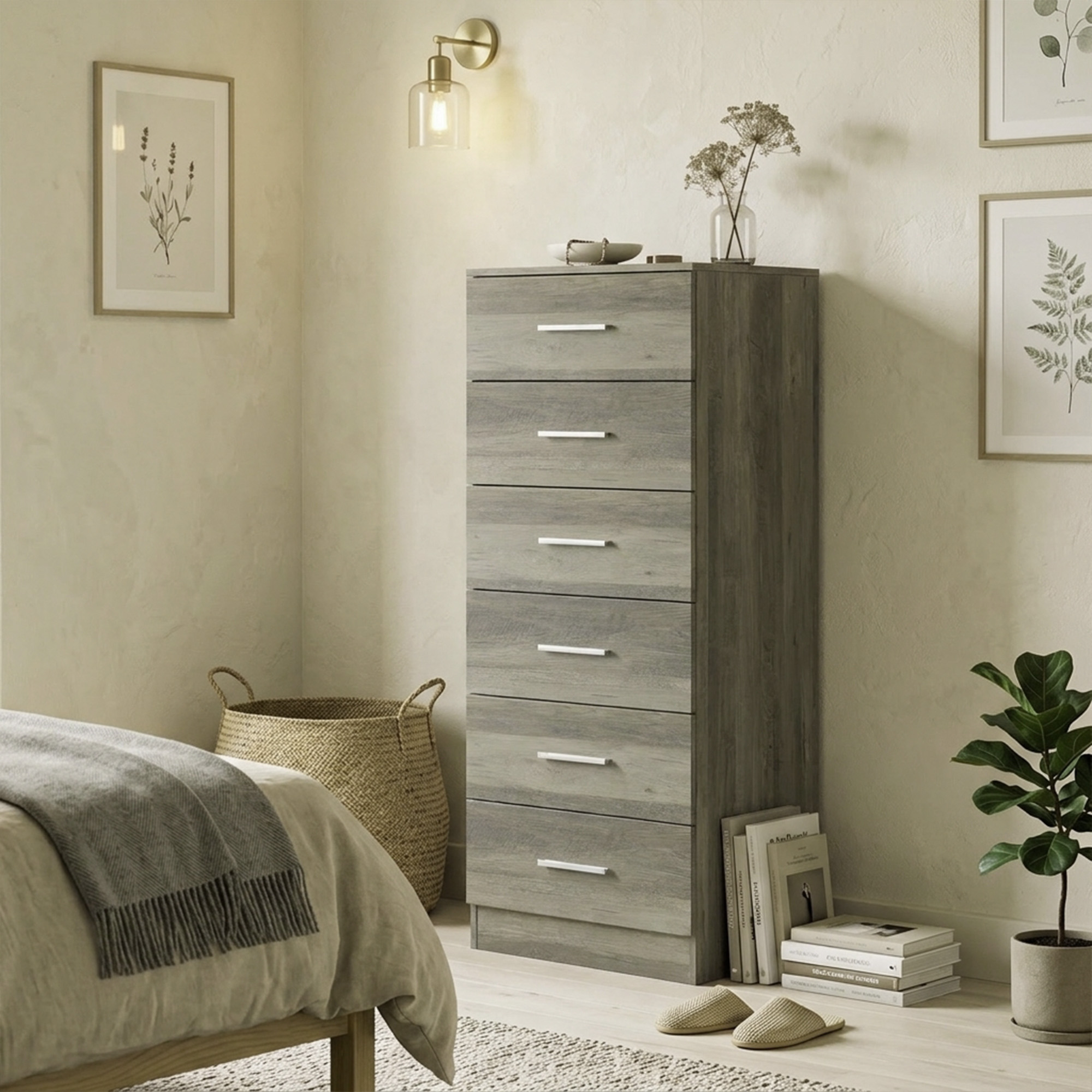 Homcom Cassettiera Moderna a 6 Cassetti per Camera, 40x40x110 cm, Grigio   Aosom Italy