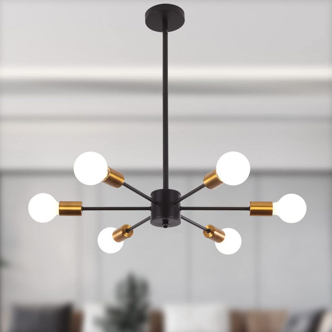 Blue Elephant Angstrom 6 - Light Dimmable Sputnik Sphere Chandelier Black/Gold 12cm H X 57cm W X 57cm D