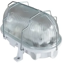 HWH Feuchtraumleuchte BASIS, E27, IP44, Metall-Korb, oval, weiß BLU-49901