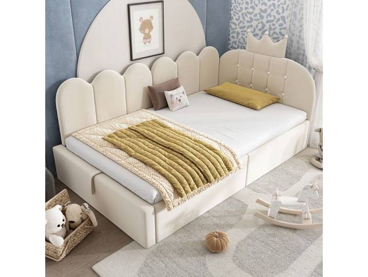 Lit rembourré lit banquette 90x190 cm Beige Sans matelas Lit canapé-lit banquette avec espace de rangement (hydraulique)