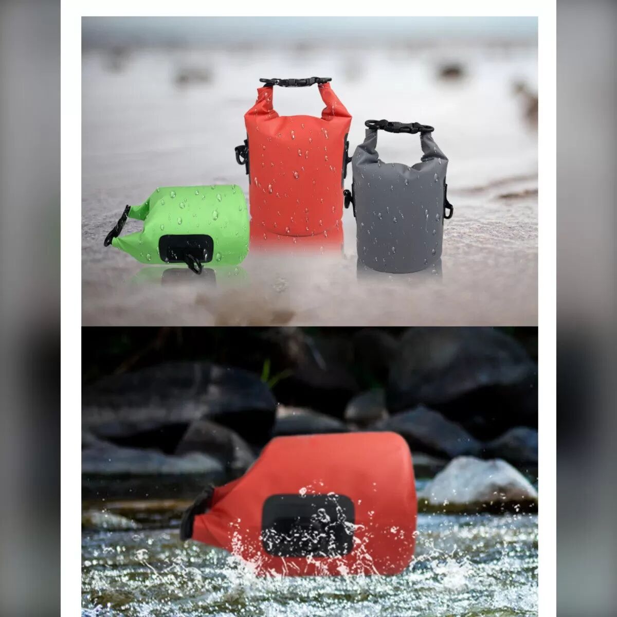 INF Sac Seau Étanche Multifonctionnel 3L - Solution de Rangement Portable en PVC Gris