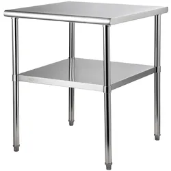 VEVOR Kommerzieller Edelstahltisch 76,2 x 76,2 x 91,4 cm, Edelstahl Zweilagiger Arbeitstisch Zerlegetisch Gastro 226 kg + 136 kg Tragfähigkeit, Gewerbe Küchentisch, Zubereitungstisch Küchenmöbel
