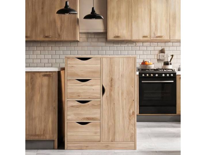 Buffet scandinave 54x29x83 cm en panneaux de particules porte et 4 tiroirs
