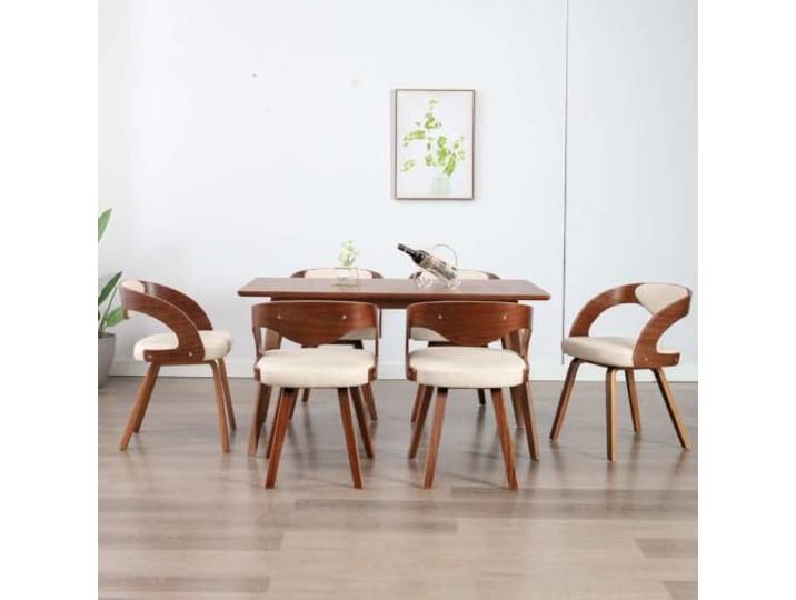 HMDNGOUT Esszimmerstühle 6 STK. Creme Bugholz und Kunstleder Weiche Polsterung, pflegeleicht, robuster Holzrahmen, max. 110 kg pro Sitz, 6 Stühle
