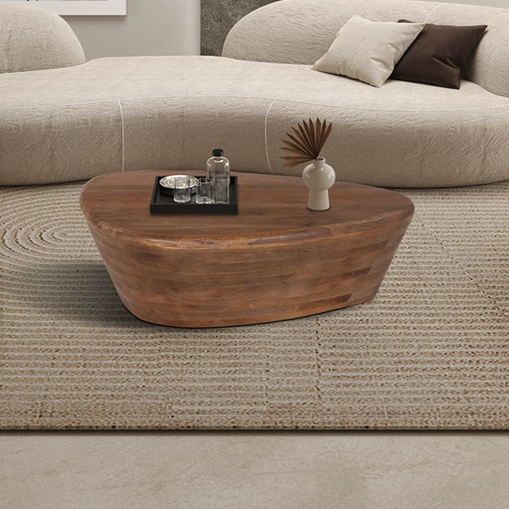MOBILIER DECO  Table basse ovale en bois de manguier massif Beige 107x30x78cm